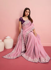 Charming looking pink colour saree